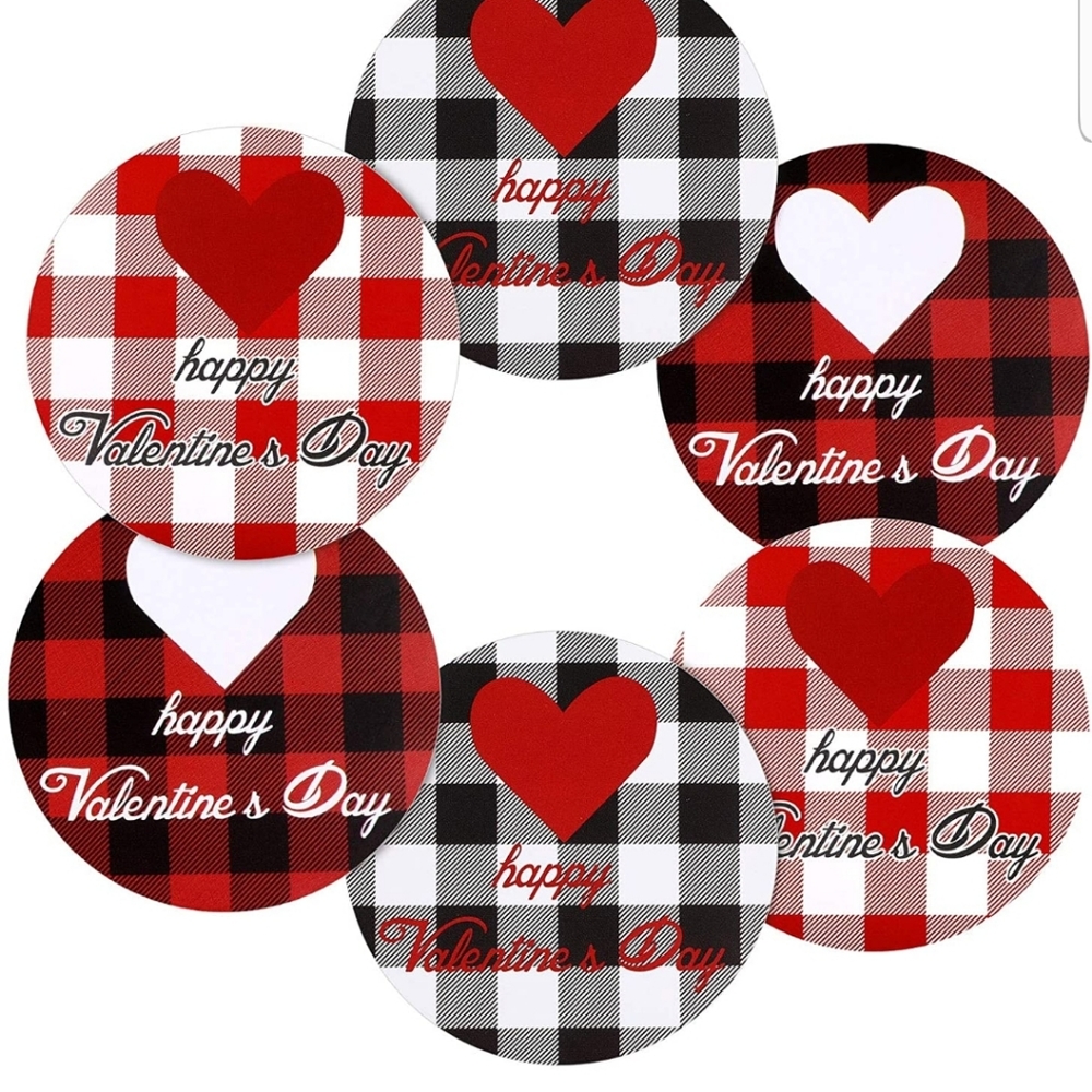 60 CT  Valentine Buffalo Plaid Colorful Heart Stickers ❤ Happy Valentine…